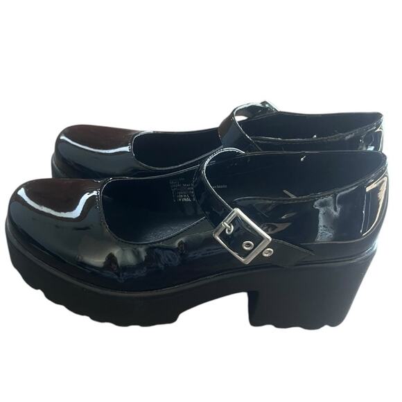 Seychelles Black Patent Leather Mary Janes Shoes 8 Chunky Coquette Whimsigoth - Picture 2 of 8